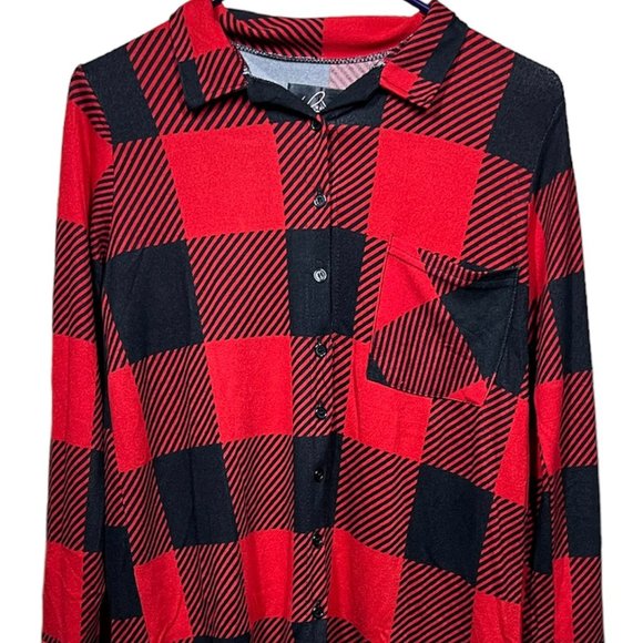 Maternity Love Womens Red Black Plaid Long Sleeve Soft Button-Up Shirt Size M - Picture 6 of 13